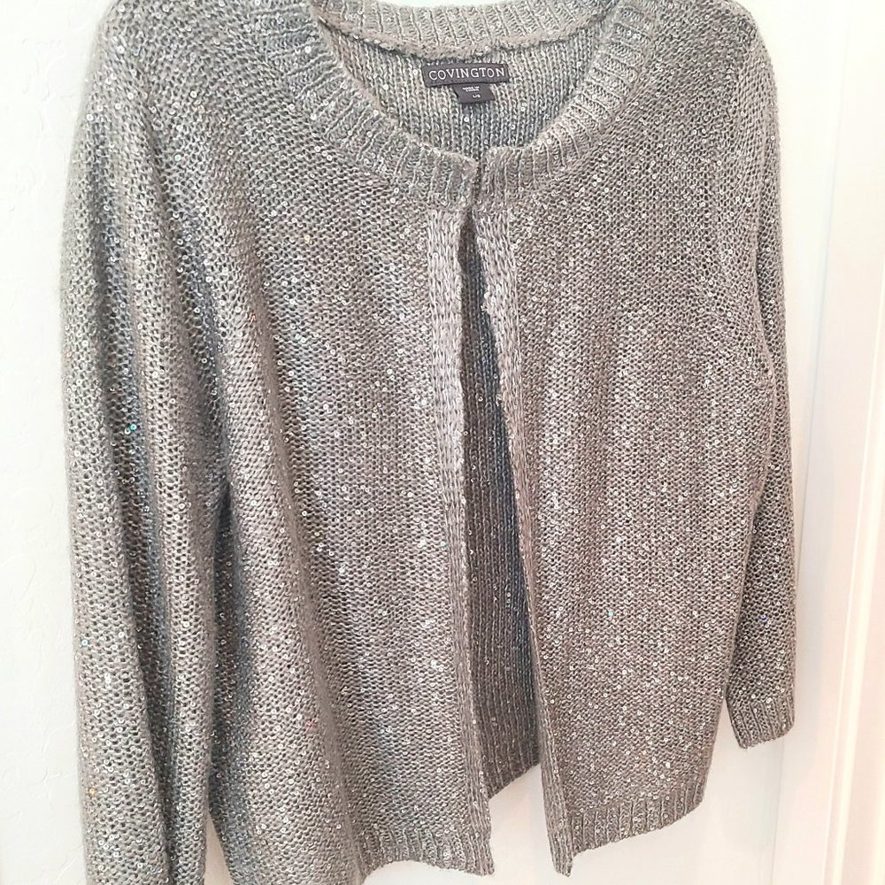 Covington gray sparkly cardigan sweater...size Large